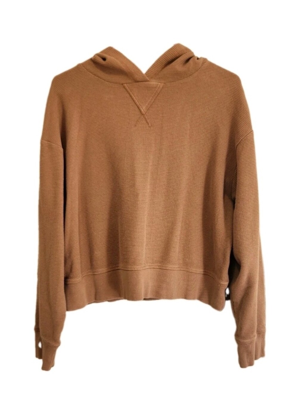 Haven Well Within Organic Cotton Waffle Knit Crop Hoodie Brown M Talbots Lounge